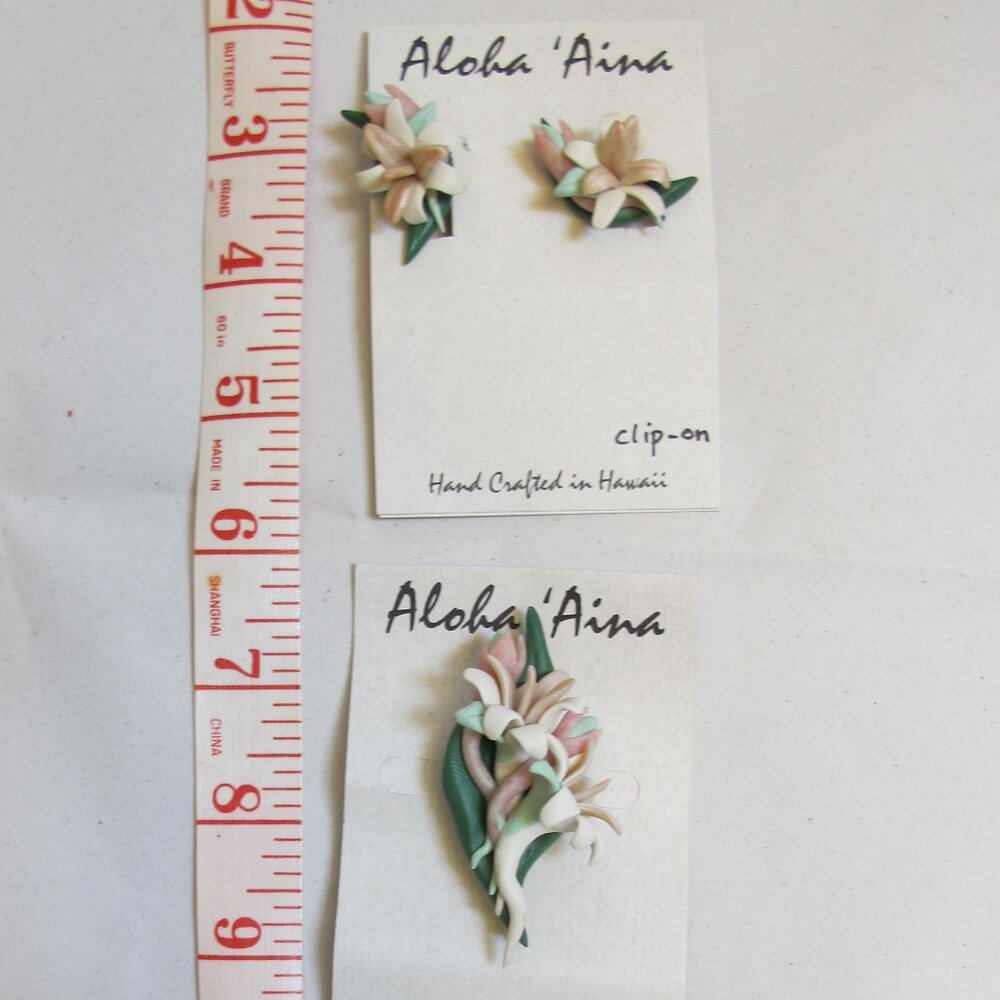 Aloha ‘Aina Tuberose clay pin and clip earrings – Maui, Hawaii